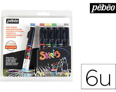 marqueur-peinture-pabao-skrib-acrylique-brillant-multi-supports-pointe-0-7mm-couleurs-classiques-set-6-unitas