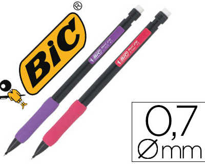 porte-mine-bic-matic-grip-0-7m-m-embout-gomme-corps-plastique-noir-agrafe-colorae-grip-caoutchouc-3-mines-hb