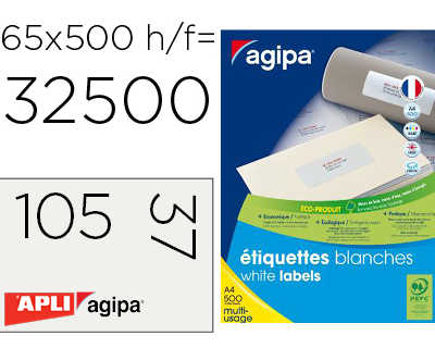 atiquette-adhasive-apli-agipa-multi-usage-105x37mm-coins-droits-bo-te-8000-unitas-500-feuilles