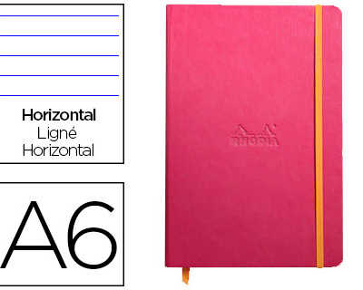 carnet-rhodia-webnotebook-a6-9-x14cm-couverture-simili-cuir-framboise-192-pages-90g-ligna-alastique-marque-page-orange