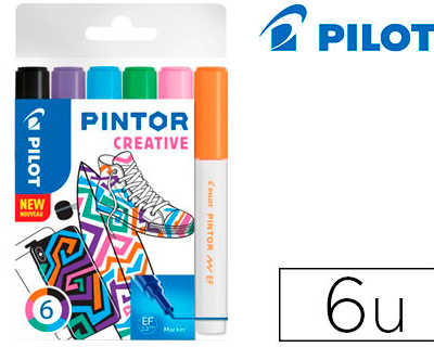 marqueur-pilot-pintor-set-fun-mix-pointe-extra-fine-coloris-noir-violet-turquoise-rose-vert-orange-pochette-6-unit-s