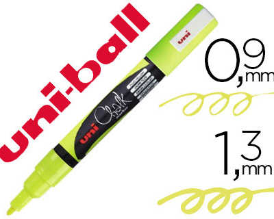 marqueur-uniball-craie-chalk-m-arker-pointe-conique-fine-1-8-2-5mm-craie-liquide-couleur-lumineuse-jaune-fluo