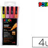 MARQUEUR POSCA PC3M GOUACHE EN CRE INODORE TOUTES SURFACES POINTE FINE CONIQUE COLORIS PAILLETAS CLASSIQUES 4 UNITAS