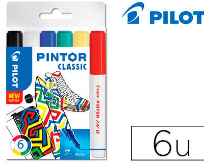 marqueur-pilot-pintor-set-regular-mix-pointe-extra-fine-coloris-noir-bleu-vert-jaune-blanc-rouge-pochette-6-unit-s