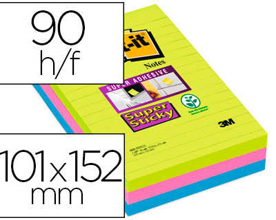 bloc-notes-post-it-super-stick-y-grand-format-101x152mm-90f-lignaes-adhasif-renforca-vert-naon-fuschia-bleu-3-blocs