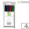 MARQUEUR Q-CONNECT TABLEAU BLA NC POINTE OGIVE TRACA 3MM CORPS PLASTIQUE ENCRE BASE ALCOOL POCHETTE 4 UNITAS ASSORTIES