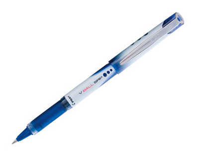 roller-pilot-vball-grip-acritu-re-large-1mm-pointe-acier-inoxydable-niveau-encre-liquide-visible-grip-caoutchouc-bleu