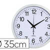 HORLOGE MURALE CARPENTRAS 35CM RADIO PILOTÉE CADRE PLASTIQUE ARGENTÉ FOND BLANC CHIFFRES COULEUR NOIR 1 PILE 1,5V AA