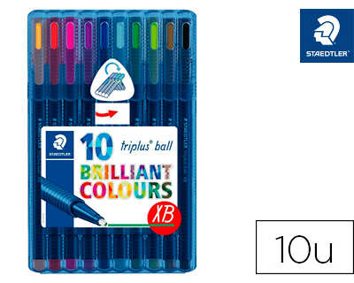 stylo-bille-staedtler-triplus-ball-437-m-pointe-matal-large-0-7mm-encre-infalsifiable-atui-chevalet-10-coloris-assortis