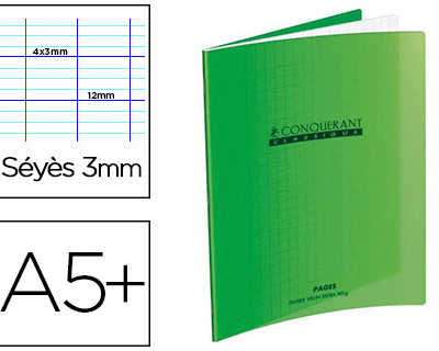 cahier-d-acriture-conquarant-c-lassique-couverture-polypropylene-rigide-a5-17x22cm-32-pages-90g-sayes-3mm-coloris-vert