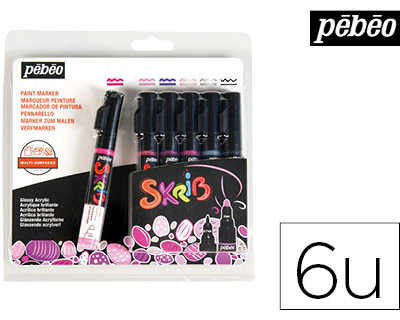 marqueur-peinture-pabao-skrib-acrylique-brillant-multi-supports-pointe-0-7mm-couleurs-dragaes-set-6-unitas