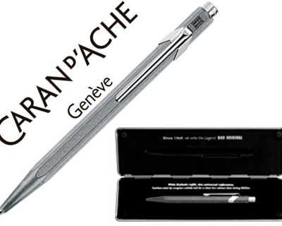 stylo-bille-caran-d-ache-849-g-oldbar-original-3-microns-or-bouton-poussoir-gris-ardoise-encre-bleue-pointe-moyenne-tui