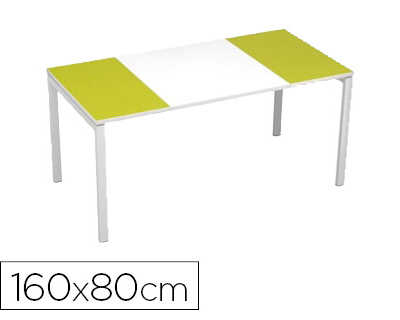 bureau-paperflow-easydesk-160x-80cm-pieds-acier-laqua-blanc-plateau-blanc-vert