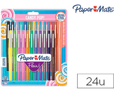 stylo-feutre-paper-mate-flair-original-pointe-moyenne-1mm-longue-durae-de-vie-pochette-24-coloris-assortis-candy-pop