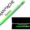 STYLO-BILLE CARAN D'ACHE 849 P OP LINE FLUO ALUMINIUM CLIP FLEXIBLE HEXAGONAL FLASHY VERT FLUO ENCRE BLEUE POINTE MOYENN