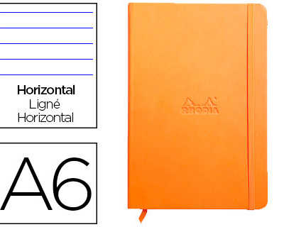 carnet-rhodia-webnotebook-a6-9-x14cm-couverture-simili-cuir-orange-192-pages-90g-ligna-alastique-marque-page-orange