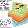 BLOC NOTES POST-IT 654 100F 76 X76MM COLORIS ASSORTIS LOT 12U