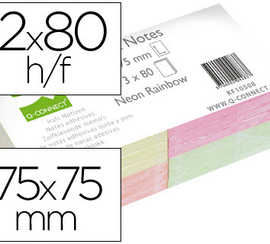 bloc-notes-q-connect-quick-not-es-couleurs-naon-rainbow-75x75mm-80f-repositionnables-rose-orange-vert-jaune-12-blocs