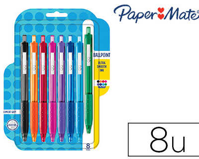 stylo-bille-paper-mate-inkjoy-300-rt-acriture-moyenne-0-5mm-encre-douce-ratractable-clip-matal-rasiste-bavures-8-unitas