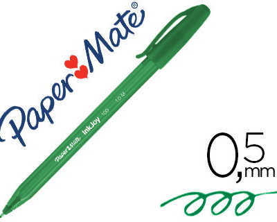 stylo-bille-paper-mate-inkjoy-100-acriture-moyenne-0-5mm-ultra-douce-corps-triangulaire-rasiste-bavures-coloris-vert