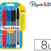 STYLO-BILLE PAPER MATE INKJOY 100 ACRITURE MOYENNE 0.5MM ULTRA DOUCE RASISTE BAVURES ASSORTIS BLISTER 8 UNITAS