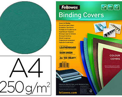 couverture-fellowes-grain-cuir-250g-format-a4-coloris-vert-paquet-100-unitas