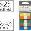 MARQUE-PAGES Q-CONNECT MINI KI T POCHE 12X44MM 130F COLORIS ASSORTIS BLEU ROUGE JAUNE VERT ORANGE LOT 5X26 UNITAS