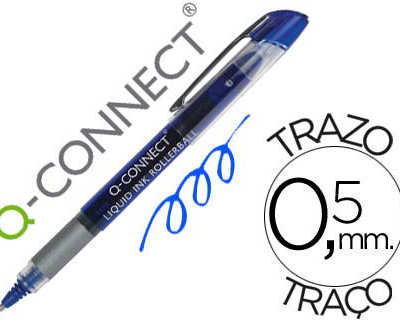 roller-q-connect-acriture-0-5m-m-pointe-moyenne-0-7mm-grip-caoutchouc-corps-transparent-encre-liquide-couleur-bleu