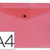 POCHETTE ENVELOPPE LIDERPAPEL POLYPROPYLENE 180 MICRONS A4 297X210MM 50F FERMETURE BOUTON RASISTANT TRANSPARENT ROUGE