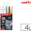 MARQUEUR UNIBALL CRAIE CHALK M ARKER POINTE CONIQUE FINE 1.8/2.5MM POCHETTE 4 UNITAS OR ARGENT ET 2 BLANCS