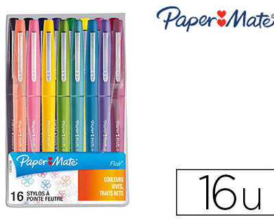 stylo-feutre-paper-mate-flair-original-pointe-moyenne-1mm-longue-durae-de-vie-pochette-16-coloris-tropical