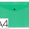 POCHETTE ENVELOPPE LIDERPAPEL POLYPROPYLENE 180 MICRONS A4 297X210MM 50F FERMETURE BOUTON RASISTANT TRANSPARENT VERT