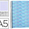 CAHIER SPIRALE LIDERPAPEL MULTILIDER A5 14,8X21CM 280P 80G/M2 QUADRILLAGE 5MM MICROPERFORÉ 6 TROUS COLORIS BLEU CIEL