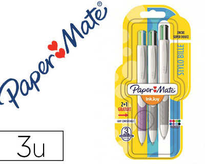 stylo-bille-paper-mate-inkjoy-quatro-criture-moyenne-0-7mm-grip-couleurs-standards-blister-de-3u