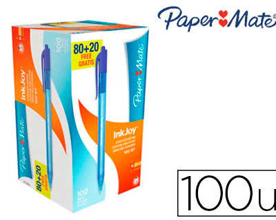 stylo-bille-paper-mate-inkjoy-100-acriture-moyenne-0-5mm-encre-ultra-douce-rasiste-bavures-ratractable-bleu-pack-100u