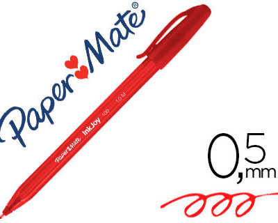 stylo-bille-paper-mate-inkjoy-100-acriture-moyenne-0-5mm-ultra-douce-corps-triangulaire-rasiste-bavures-coloris-rouge