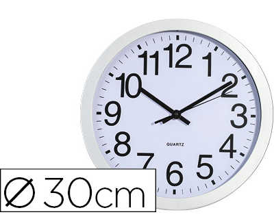 horloge-murale-carpentras-30cm-cadre-plastique-argent-fond-blanc-chiffres-couleur-noir