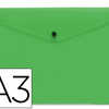 POCHETTE ENVELOPPE LIDERPAPEL POLYPROPYLENE 180 MICRONS A3 420X297MM 50F FERMETURE BOUTON RASISTANT TRANSPARENT VERT