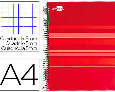cahier-spirale-liderpapel-clas-sic-a4-210x297mm-160f-60g-m2-quadrillage-5mm-2-micro-perfor-4-trous-coil-lock-rouge