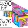 BLOC-NOTES POST-IT SUPER STICK Y 76X76MM 90F REPOSITIONNABLES ADHASIF RENFORCA COLORIS ASSORTIS NAON BARQUETTE 24 BLOCS