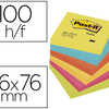 BLOC-NOTES POST-IT COULEURS AN ERGIQUES 76X76MM 100F REPOSITIONNABLES 5 COLORIS ASSORTIS 6 BLOCS